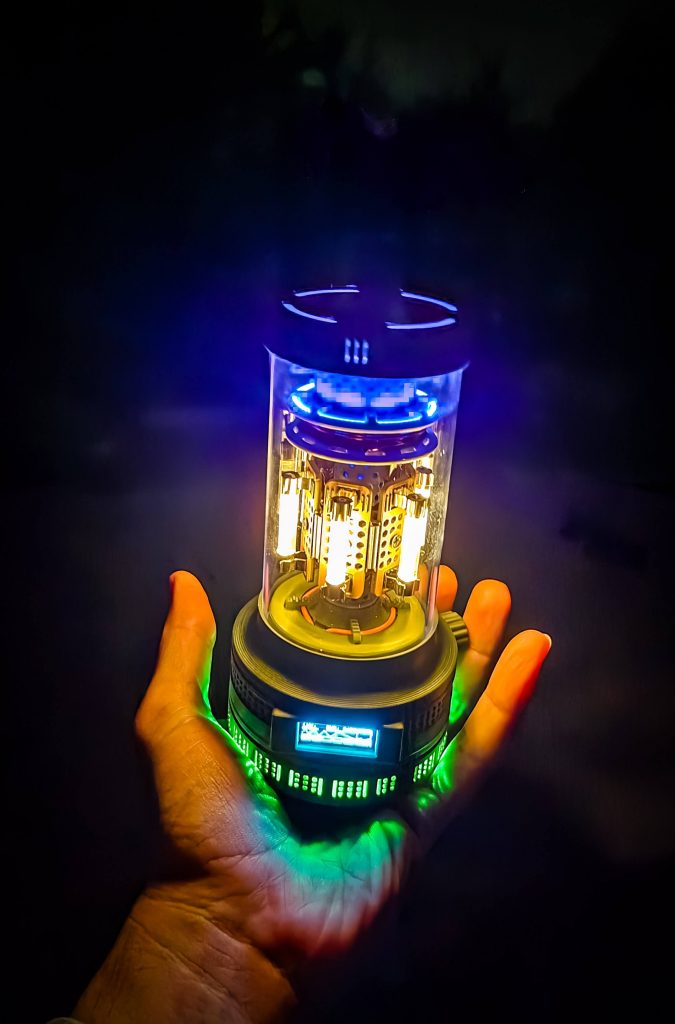 sci-fi desk lamp prototype with OLED display
